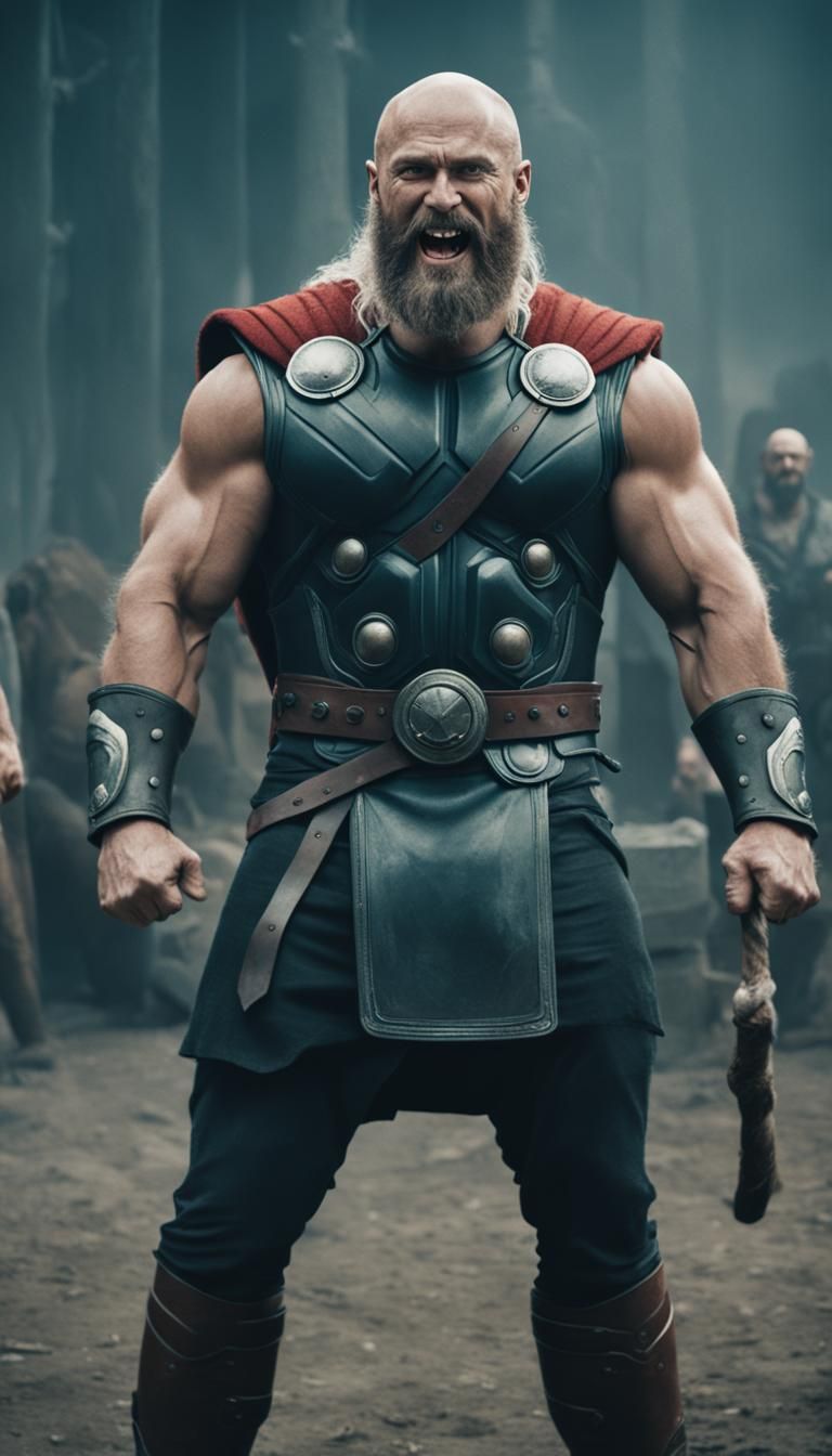 Slavic Thor with Hammer: Cinematic Film Still