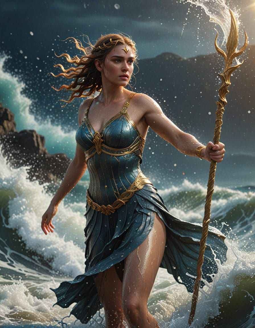 Greek Goddess Emerges from Turbulent Sea: Digital Art