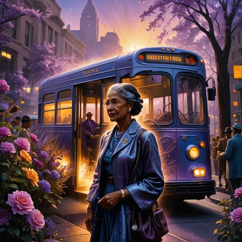 Rosa Parks on City Bus in Tonalist Style