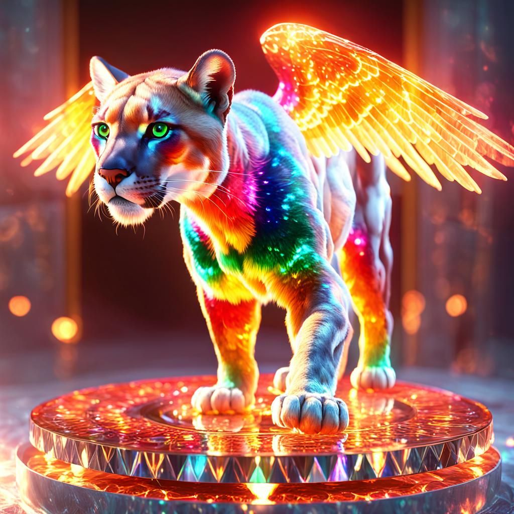 Rainbow Fire Cougar on Crystal Platform