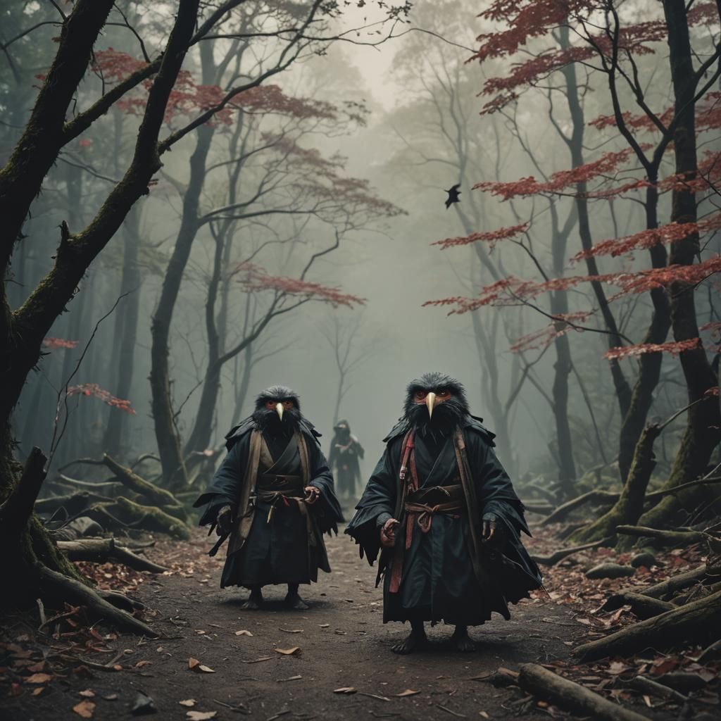 Cinematic Ravenfolk Tengu: A Dramatic Film Still