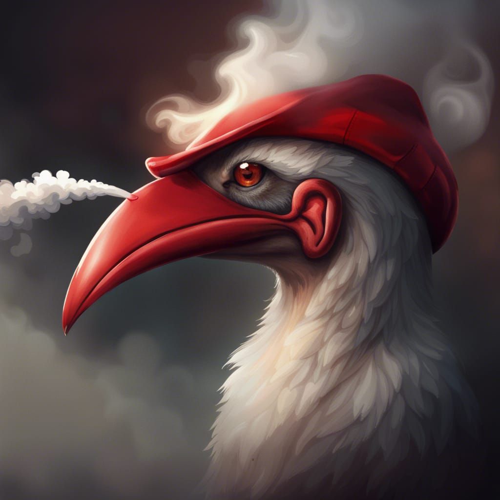 NFT Artwork: Sad Animal in Red Cap with Smoke
