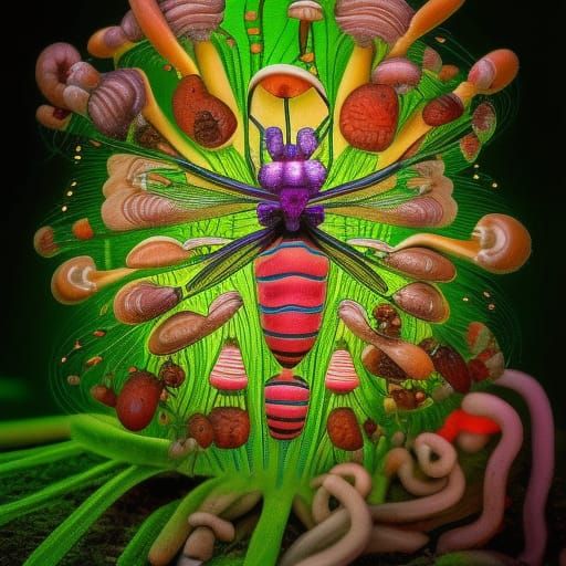 Bioluminescent Mosquito Family in a Magical Field