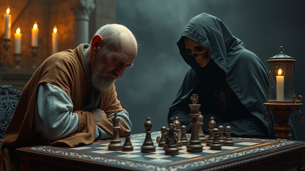 Grim Reaper Chess Match in Purgatory