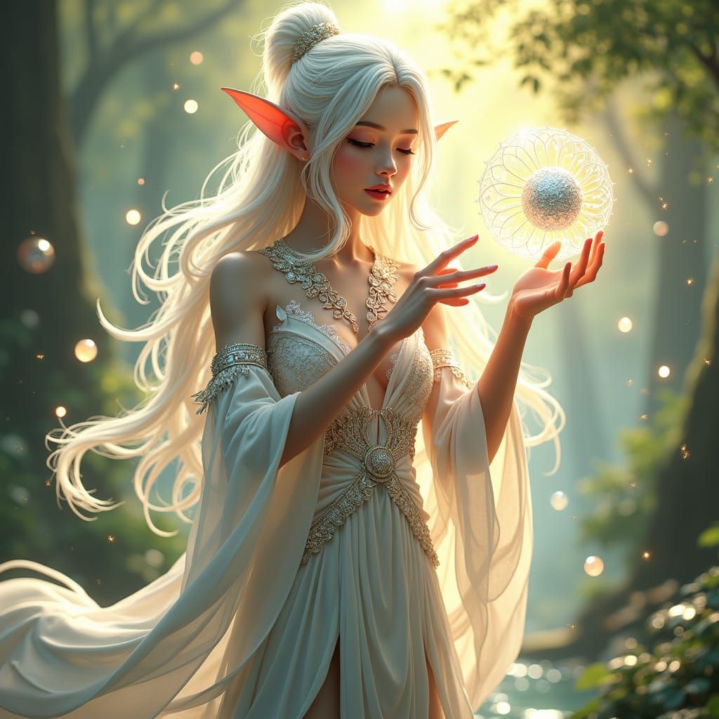 Ethereal Elf Weaving Magic in a Radiant Realm