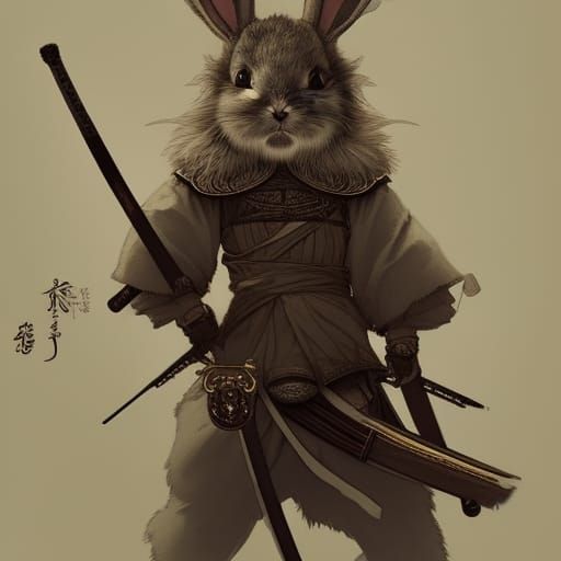 Rabbit Samurai Portrait in Hyperdetailed Digital Art