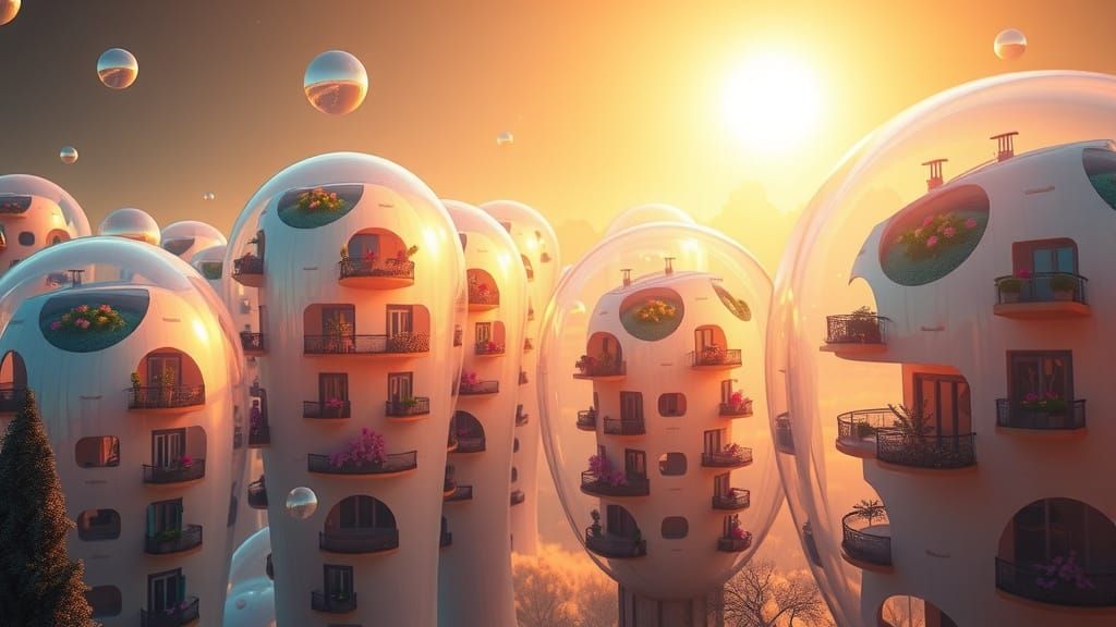 Dreamlike Bubble City Floating in Space