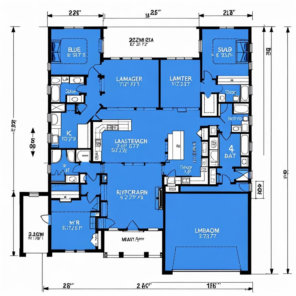 Rambler House Blueprint with Central Living Room