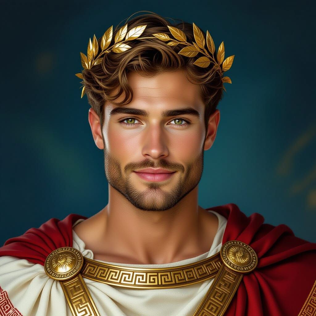 Handsome Man in Golden Wreath and Toga, Neoclassical Style