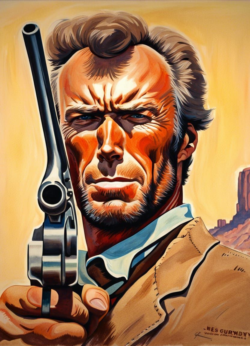 Clint Eastwood Wild West Portrait as Vintage Movie Poster