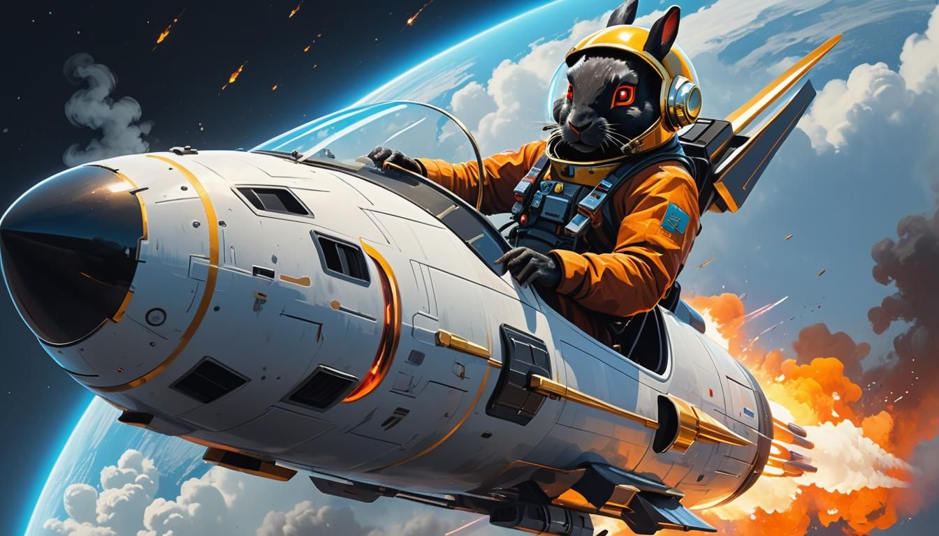 Black Rabbit Astronaut Blasts Off into Space