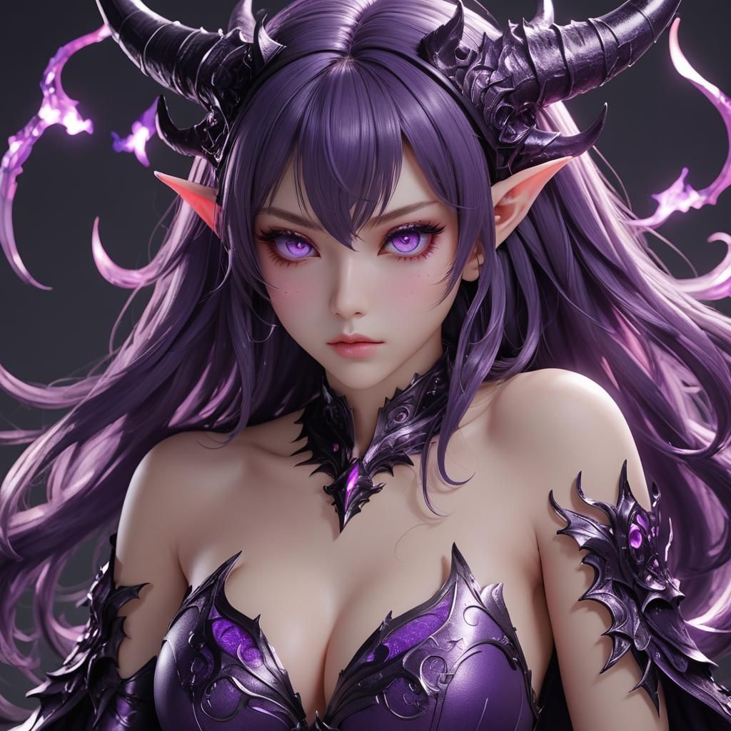 Purple Demon Girl with Magic, in 3D Anime Style