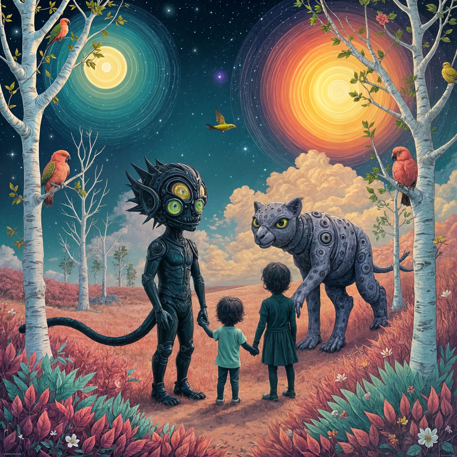 Vibrant Machine Elf Landscape in Psychedelic Style