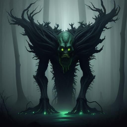 Eerie Biomorphic Horror Walks Through Dim Forest