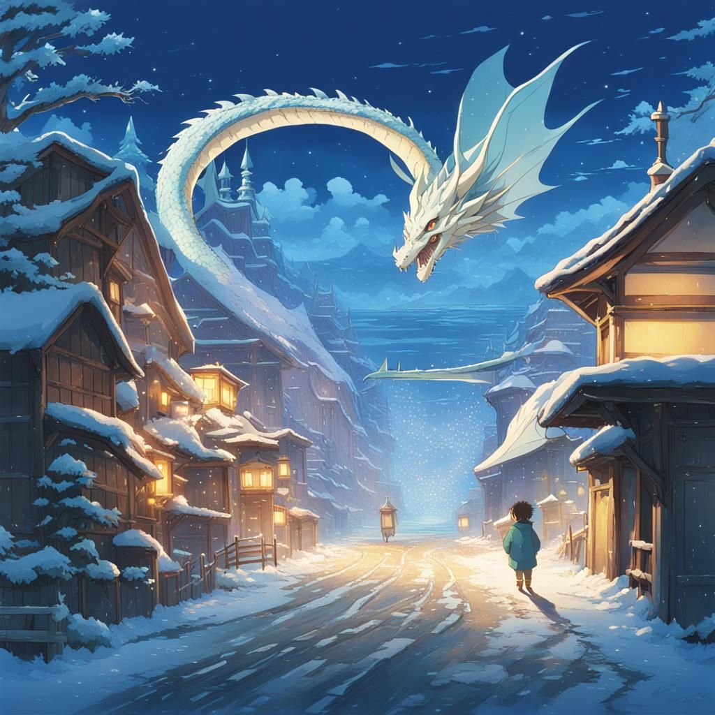 Ice Dragon in Studio Ghibli Anime Style