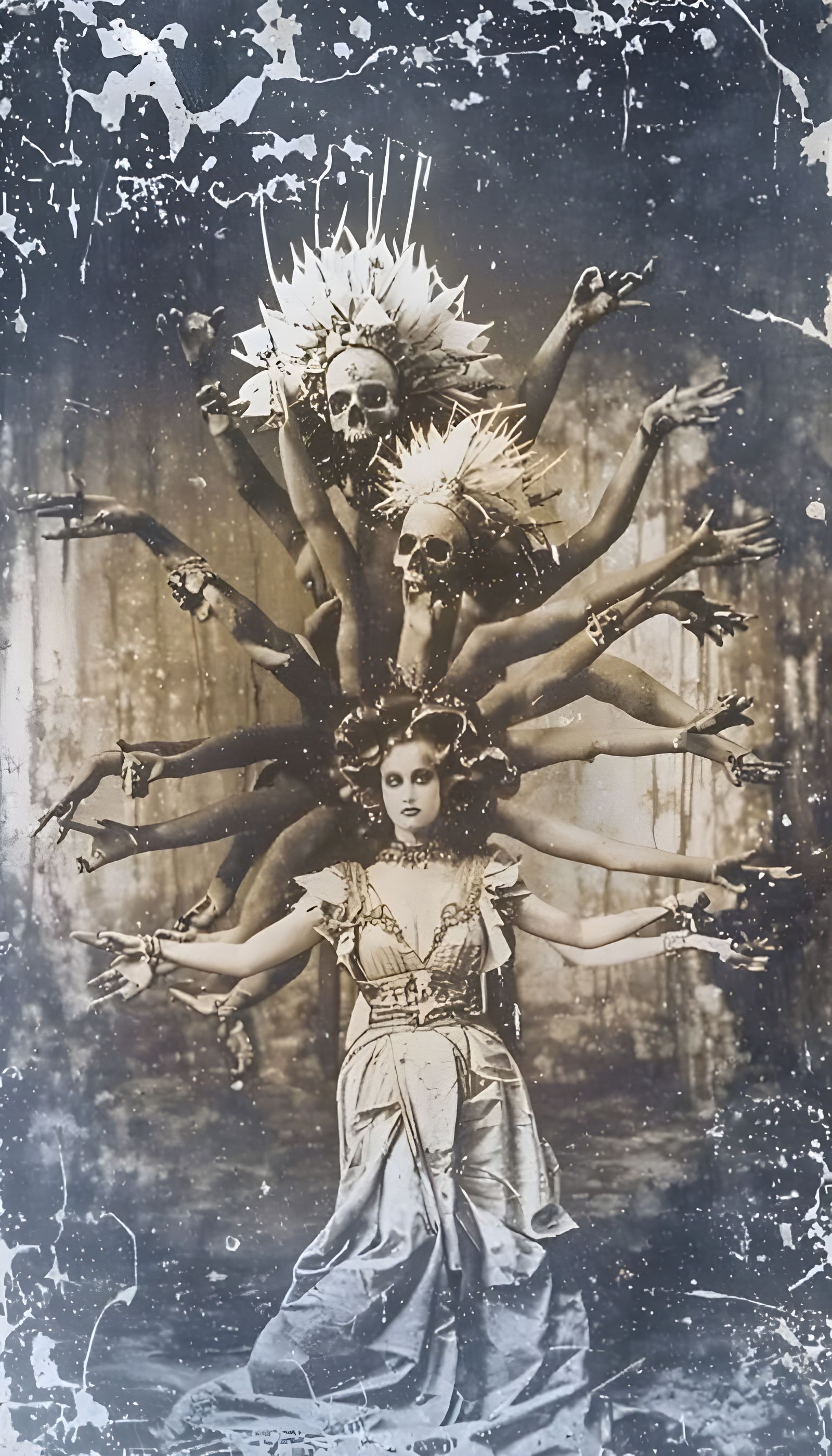 Demonic High Priestess with 22 Arms: Daguerreotype Portrait