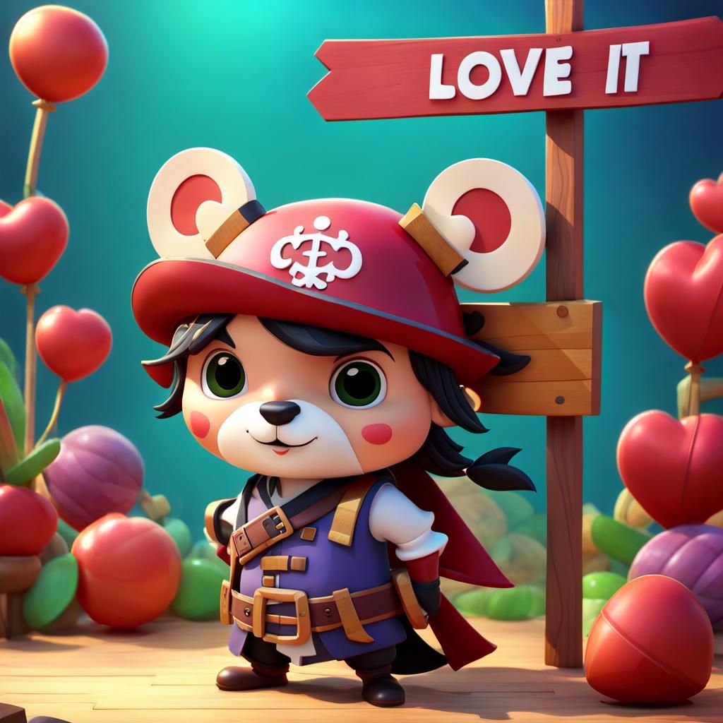 Adorable Pirate with Sign in Pixar Style