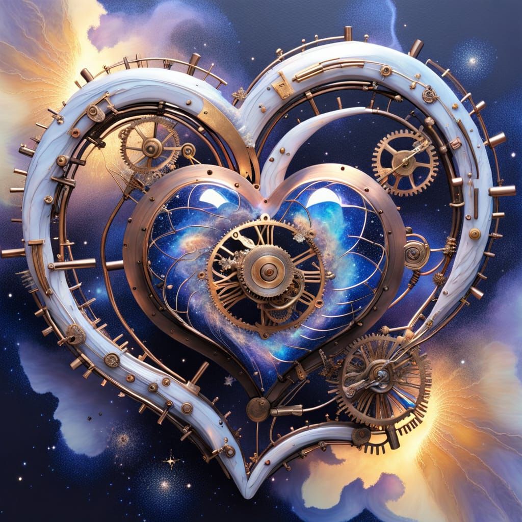 Celestial Clockwork Heart Sculpture