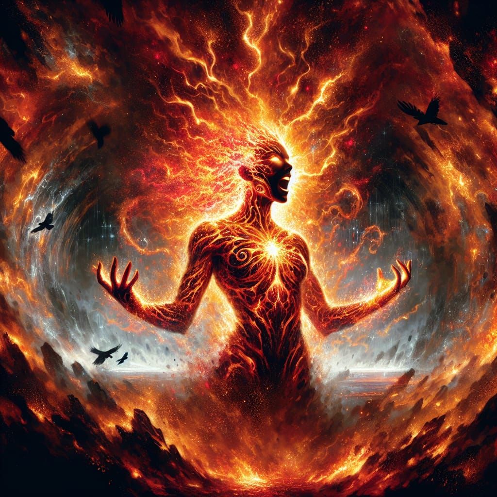 Fiery Superheroine Transformation with Volcanic Energy