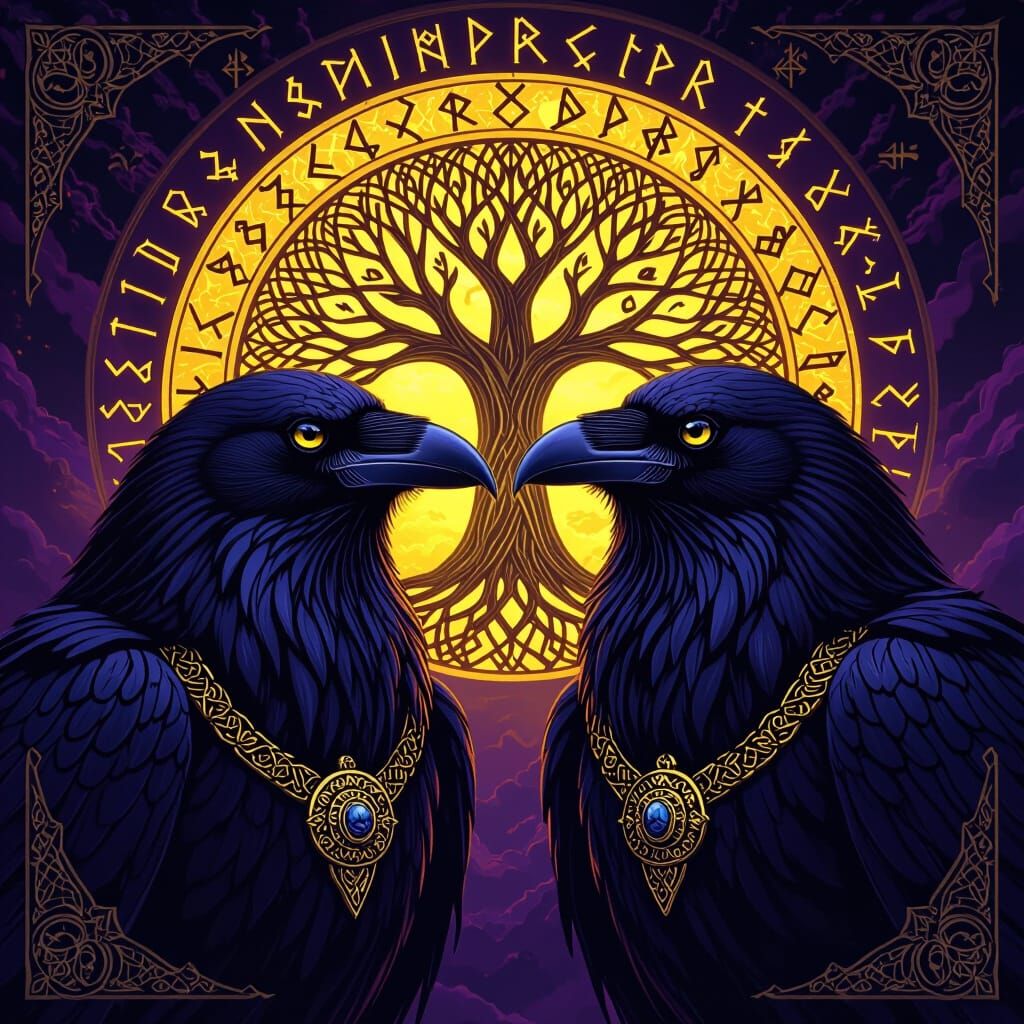 Ravens Reflecting Norse World, Fantasy Art