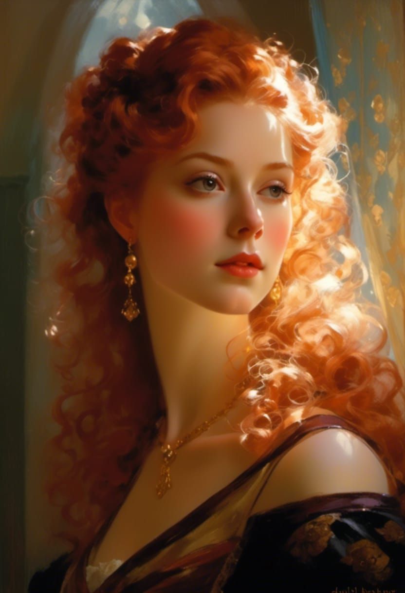 Pale Red-Haired Queen in Victorian Era Clothing