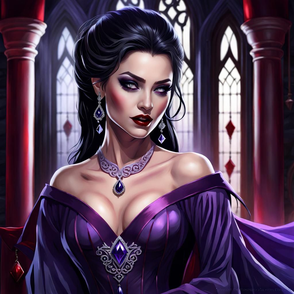 Vampire Woman in Dark Castle: Digital Illustration
