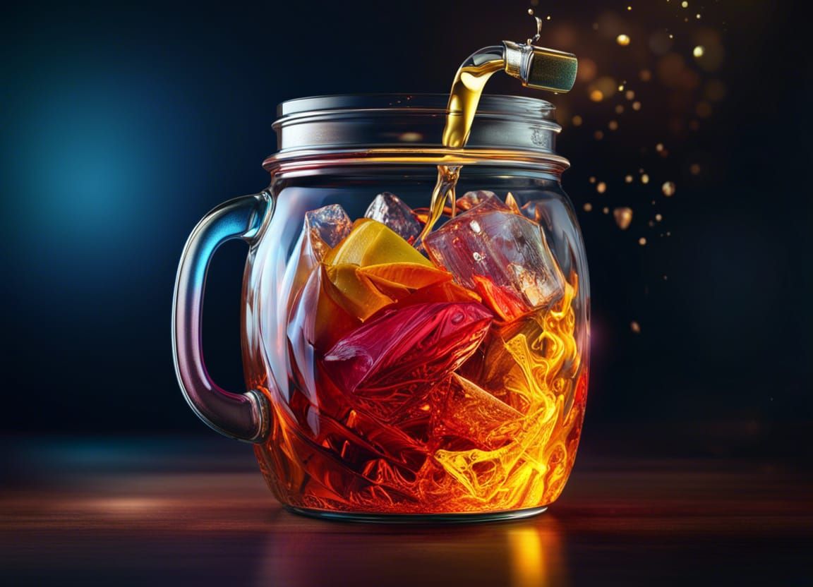 Whiskey Drink in Stylish Jar, Hyperrealistic Splash Art