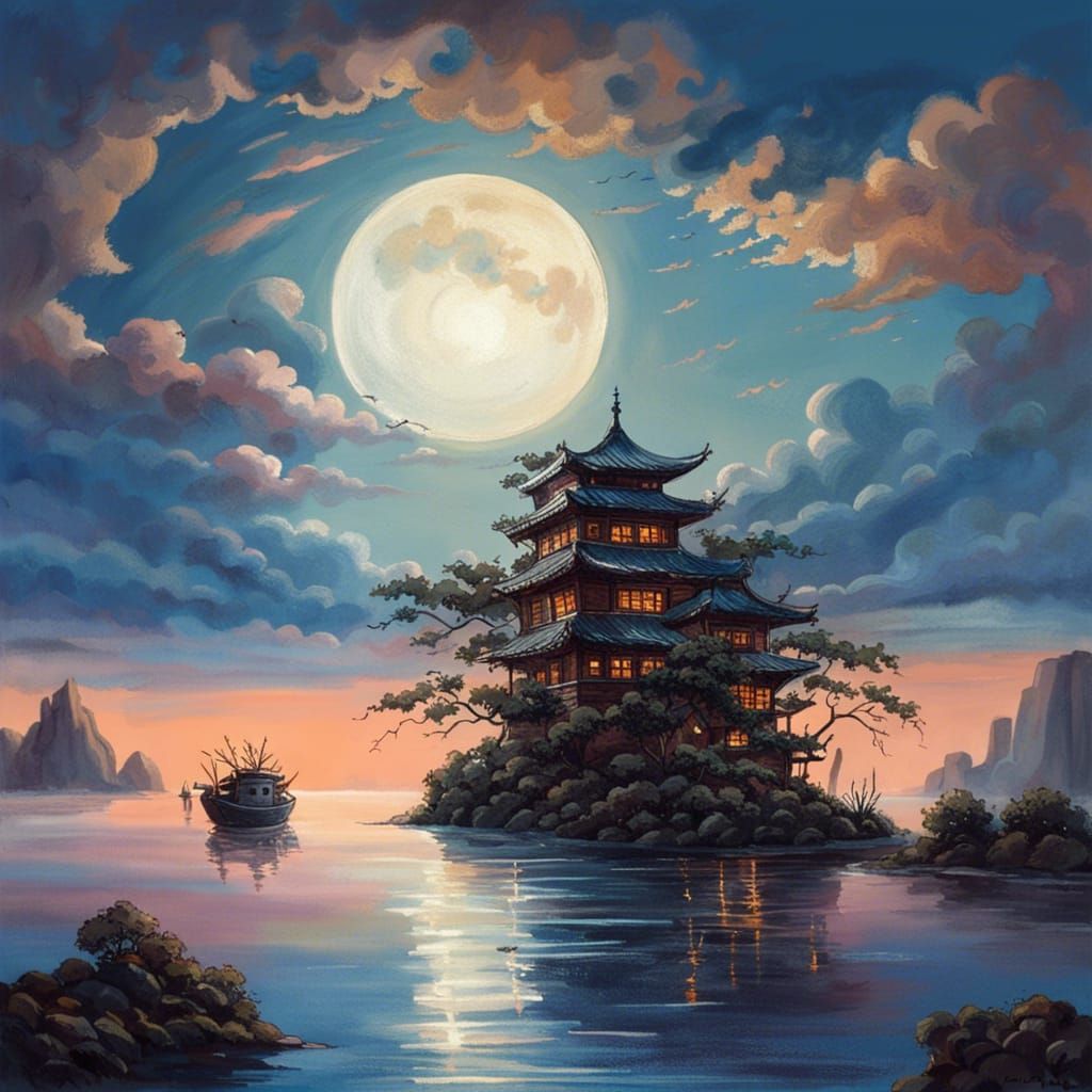 Sci-Fi Moonscape in Blue Haze, Digital Art