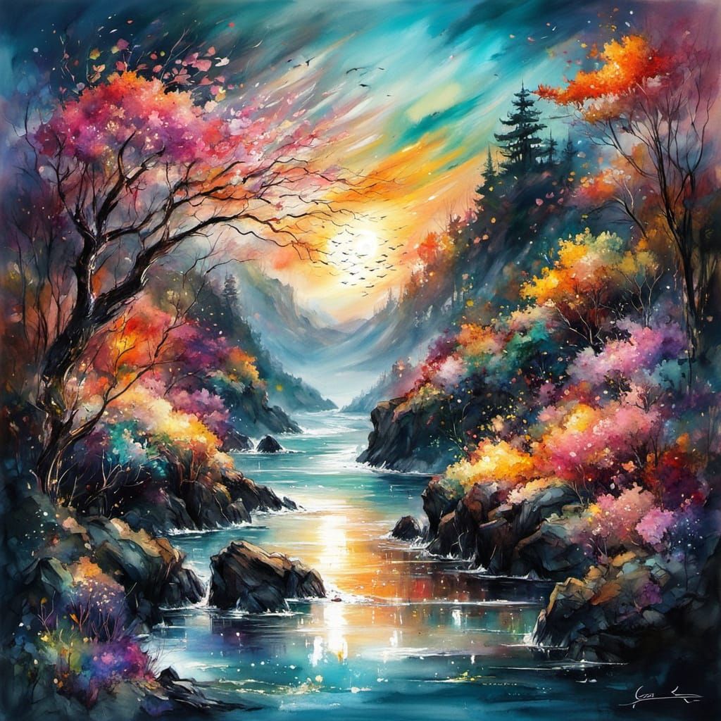 Mystic Autumn Sunset with Swirling Colors