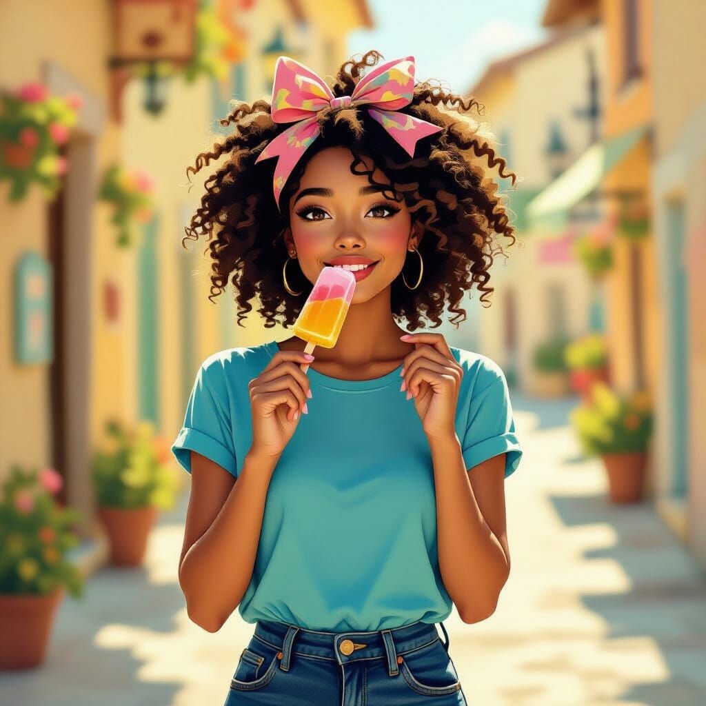 Girl with Popsicle in Dreamy Impressionist Style
