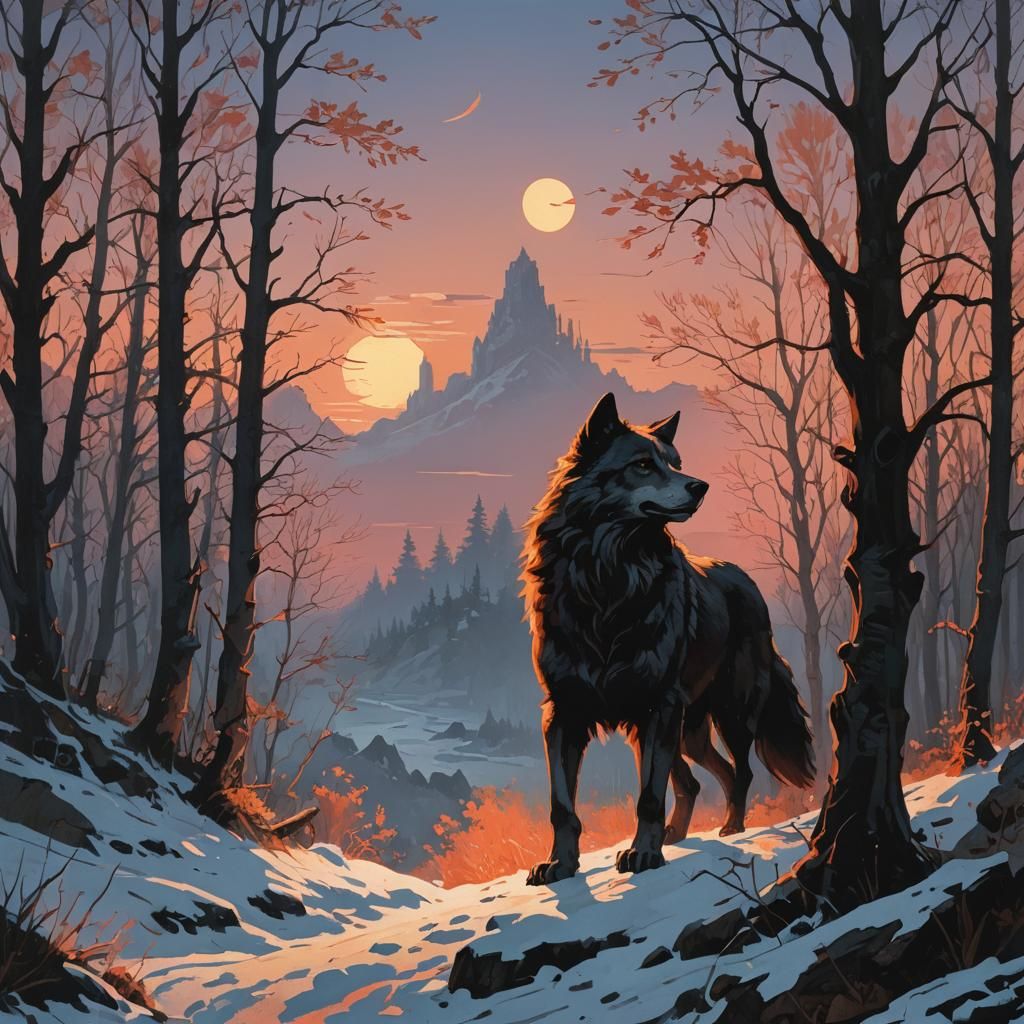 Lycanthrope at Dawn in Effulgent Gouache Illustration