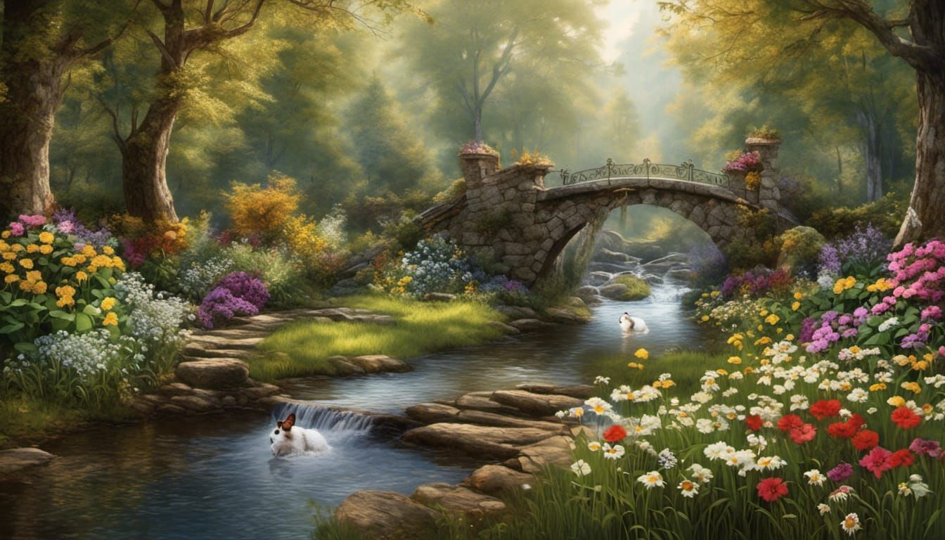 Two Pugs in a Fantastical Mushroom Forest