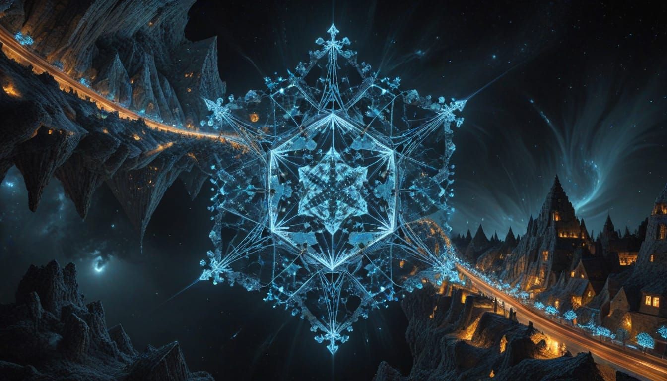 Centituer Falvetion flusters into Sierpinski fractal curve town amid a posse of circling blauispianpohiby embenemiments ...