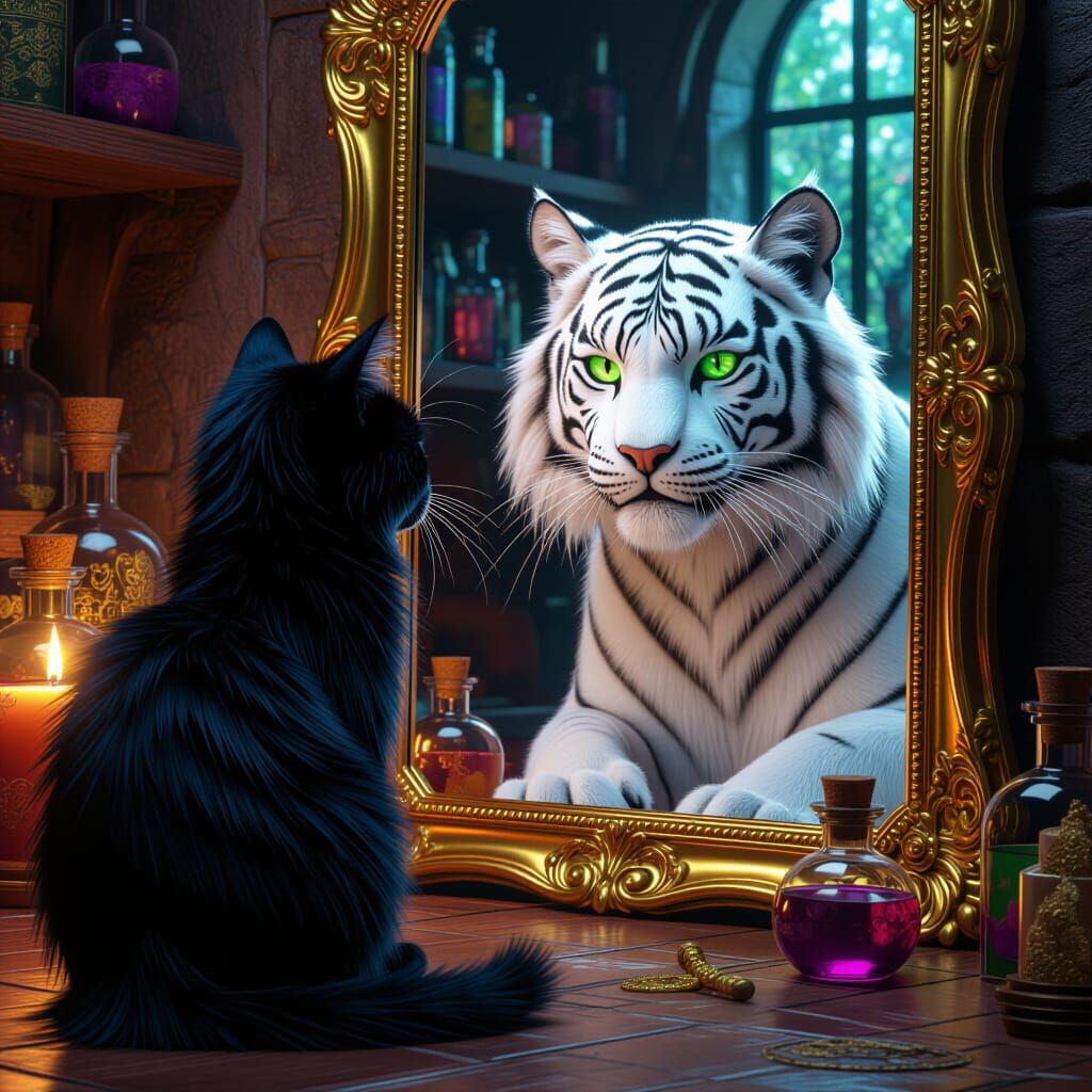 Magical Cat Transformation into White Tiger