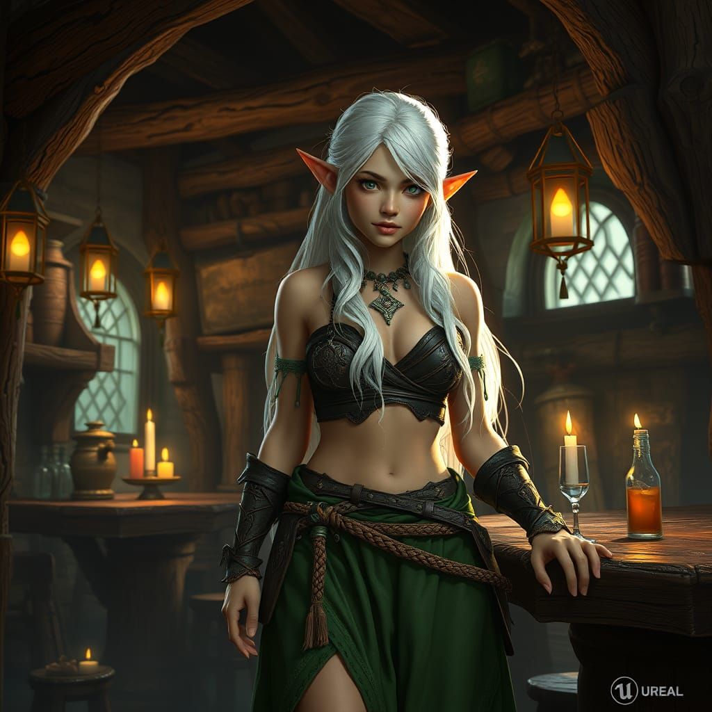 Wood-Elf Druid in Tavern Concept Art