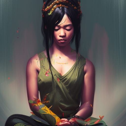 Meditating Girl in Digital Painting Style