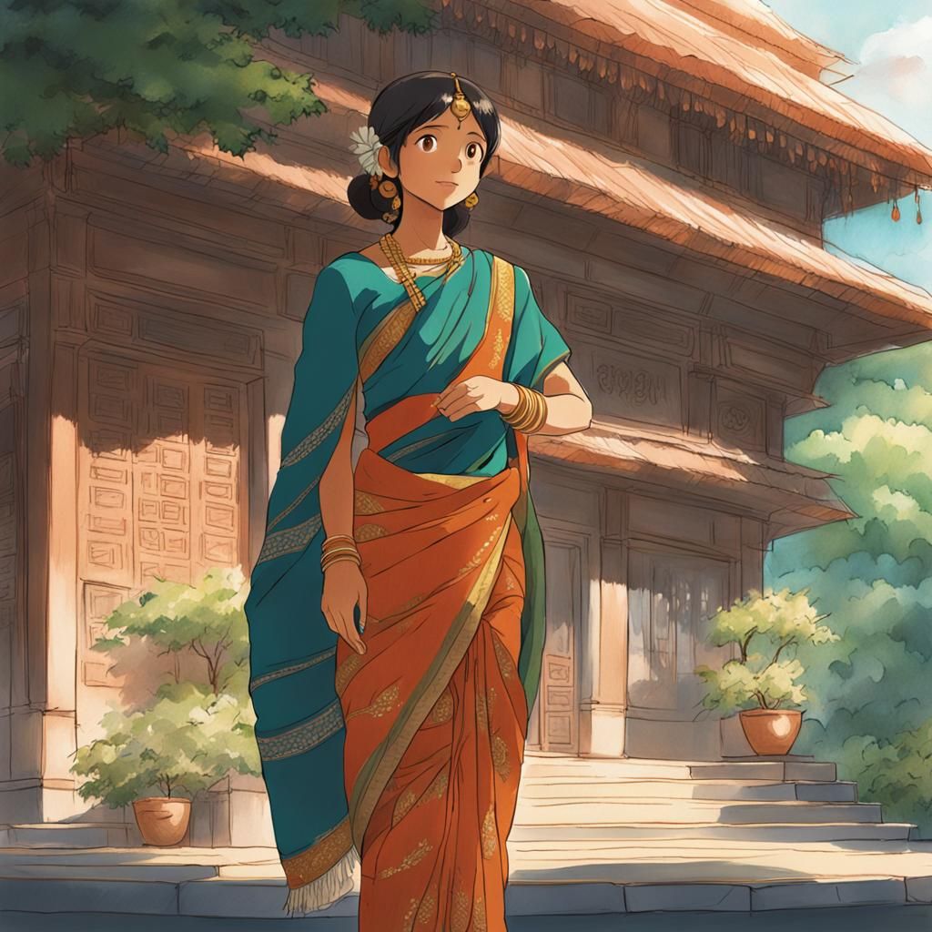 Indian Girl in Saree: Anime Key Visual