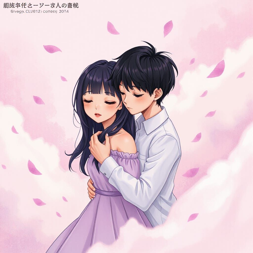 Whimsical Emo Goth Cartoon Couple in Pastel Hues