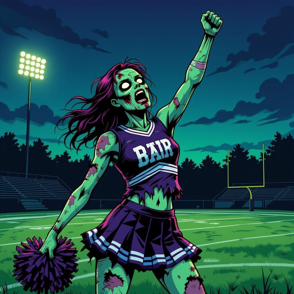 Zombie Cheerleader in Graphic Novel Style