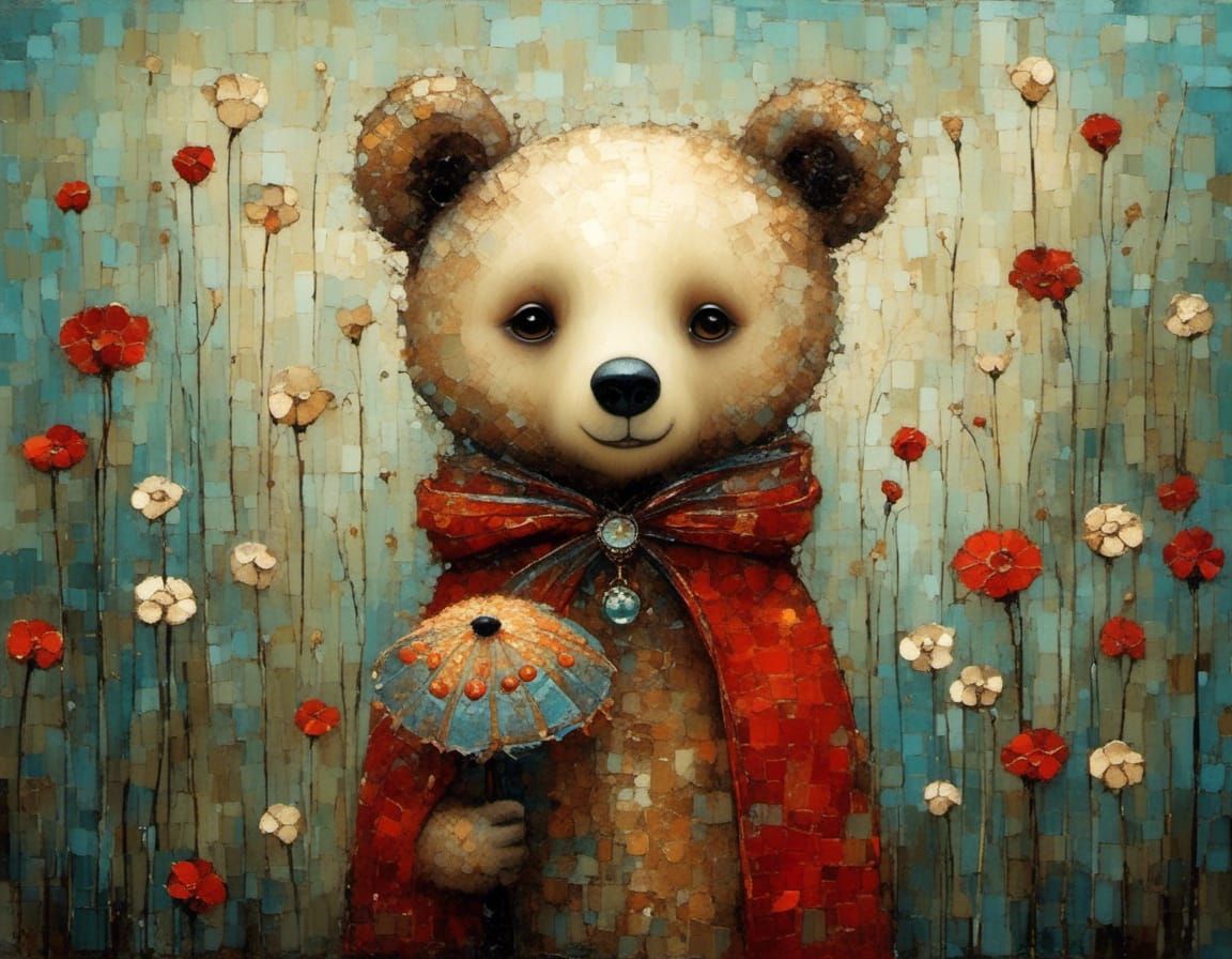 Whimsical Oil Painting of a Cute Bear