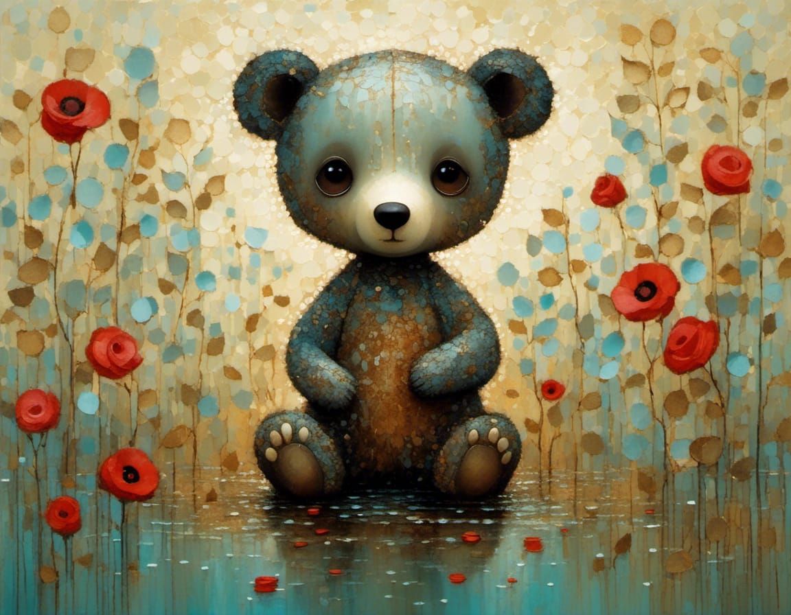 Cute Bear Portrait in Oil Painting Style