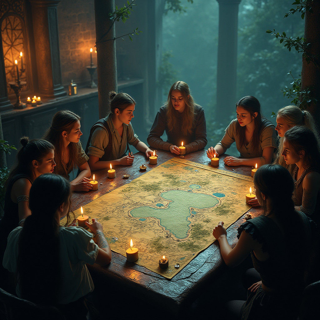 Adventurers Plan Quest in High Fantasy Matte Painting