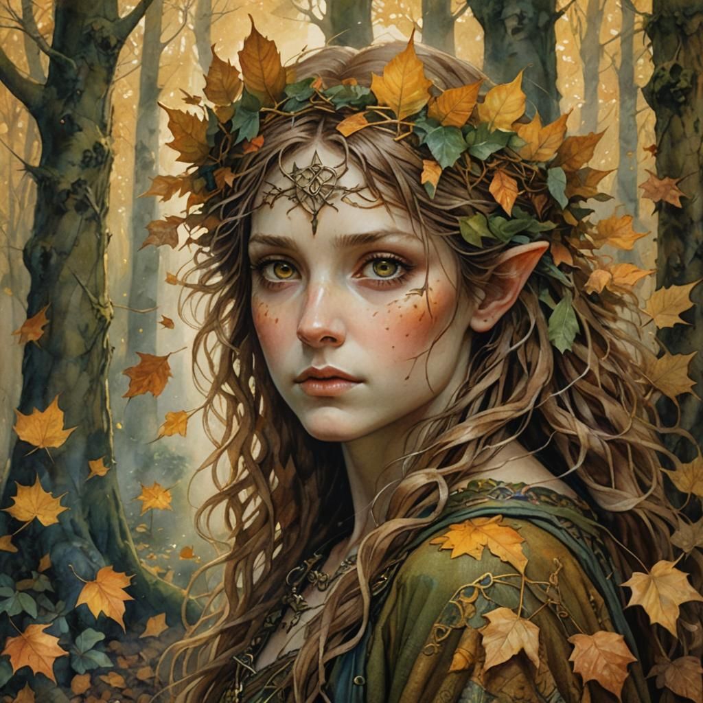 Autumn Fae in Forest, Celtic Art Style