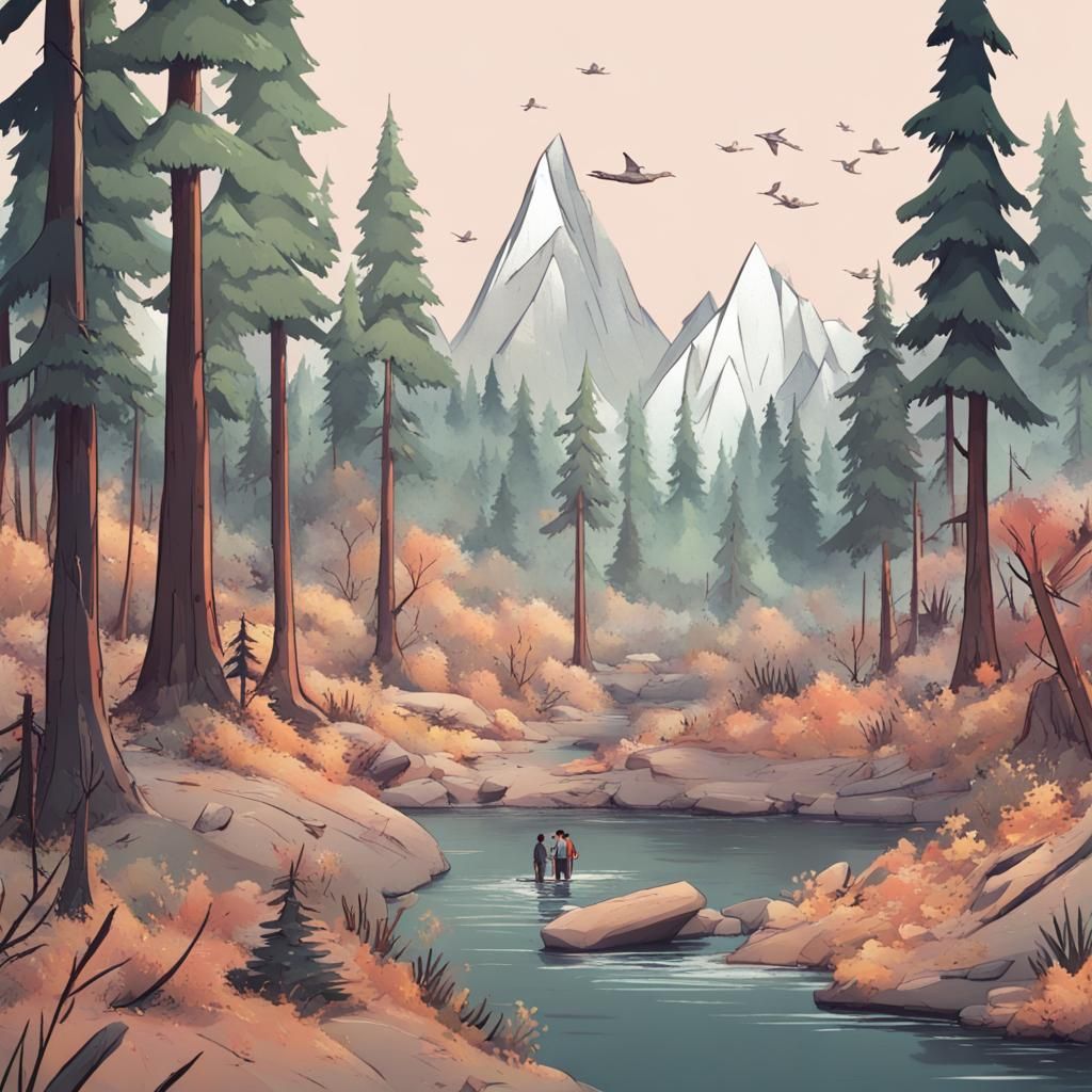 Colorful Wilderness Landscape in Animation Style