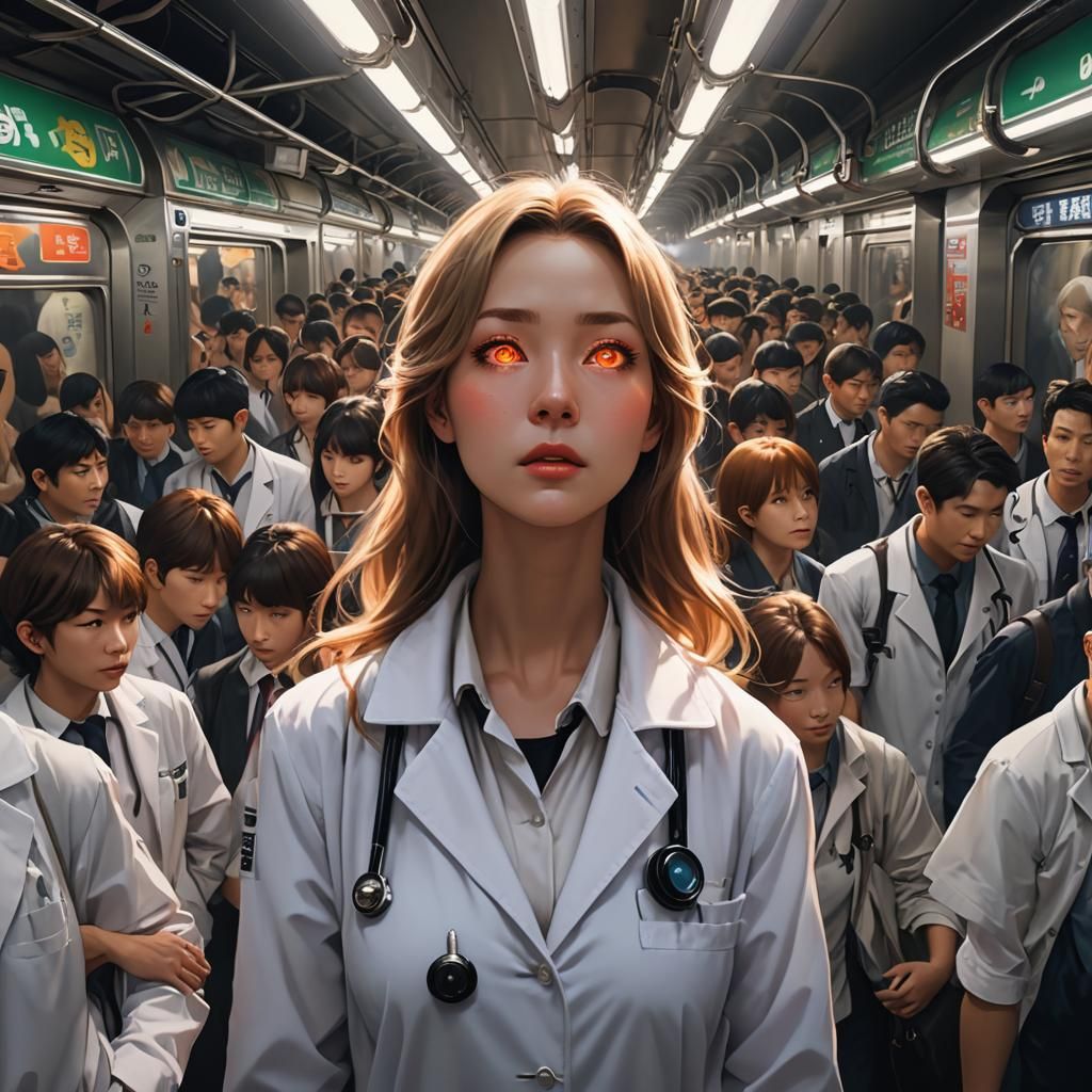 Psychic in Crowded Subway, Anime Art Style