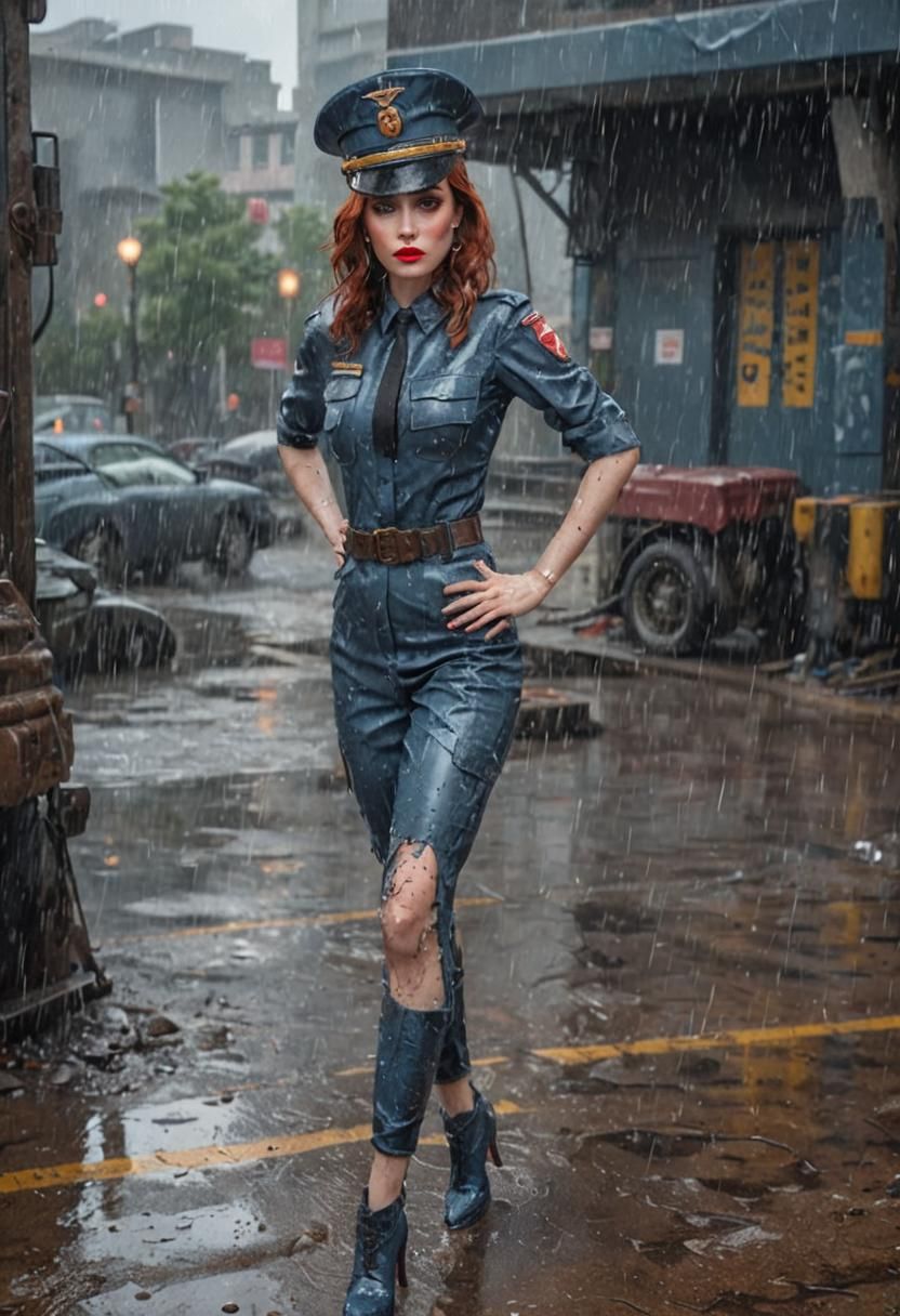 Glamorous Woman in Wet Military Uniform: Fantasy Art