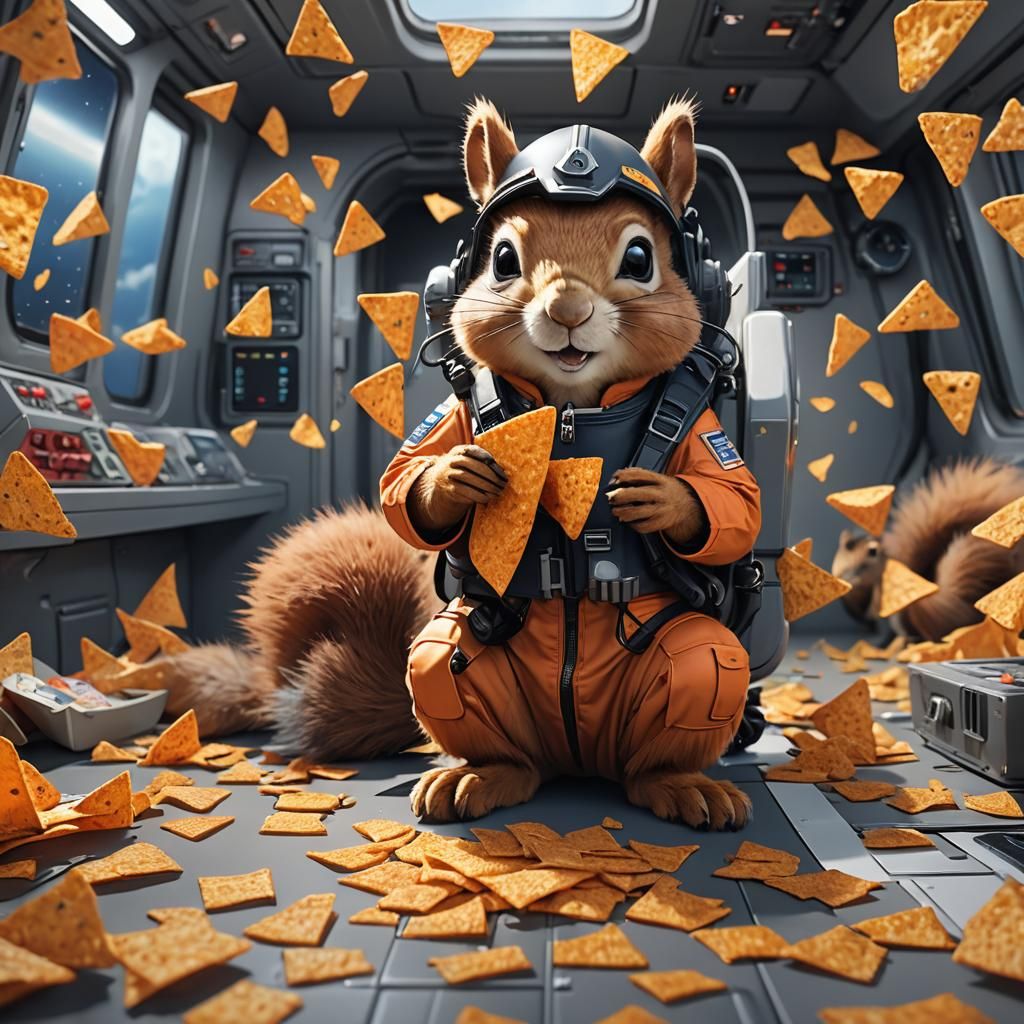 Squirrel Pilot Enjoys Doritos: 3D Anime Art