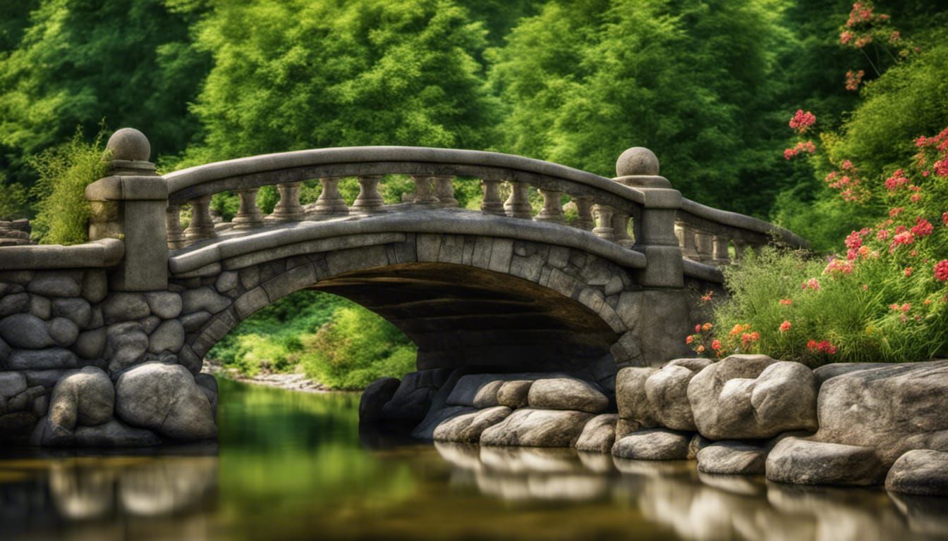 Stone Bridge in Garden Park: Hyperrealistic Image