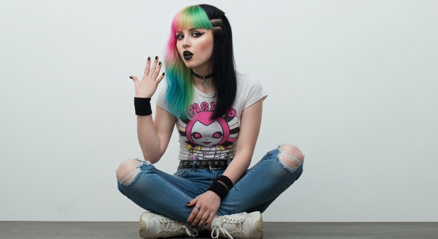 Punk Girl with Asymmetrical Hair in Photorealistic Style