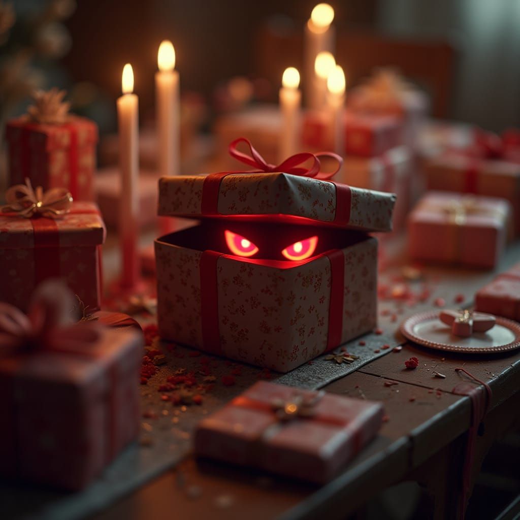 Creepy Birthday Present With Glowing Red Eyes